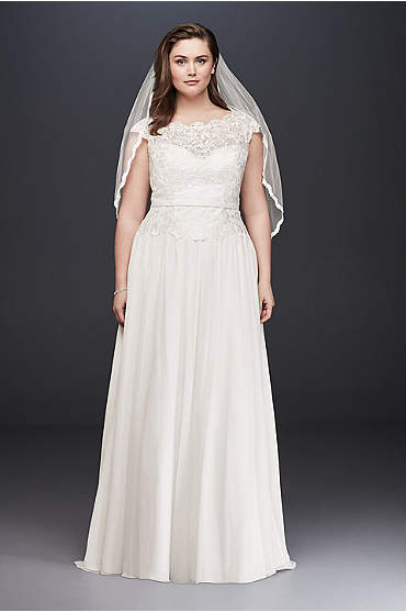 Illusion Lace and Chiffon Plus Size Wedding Dress